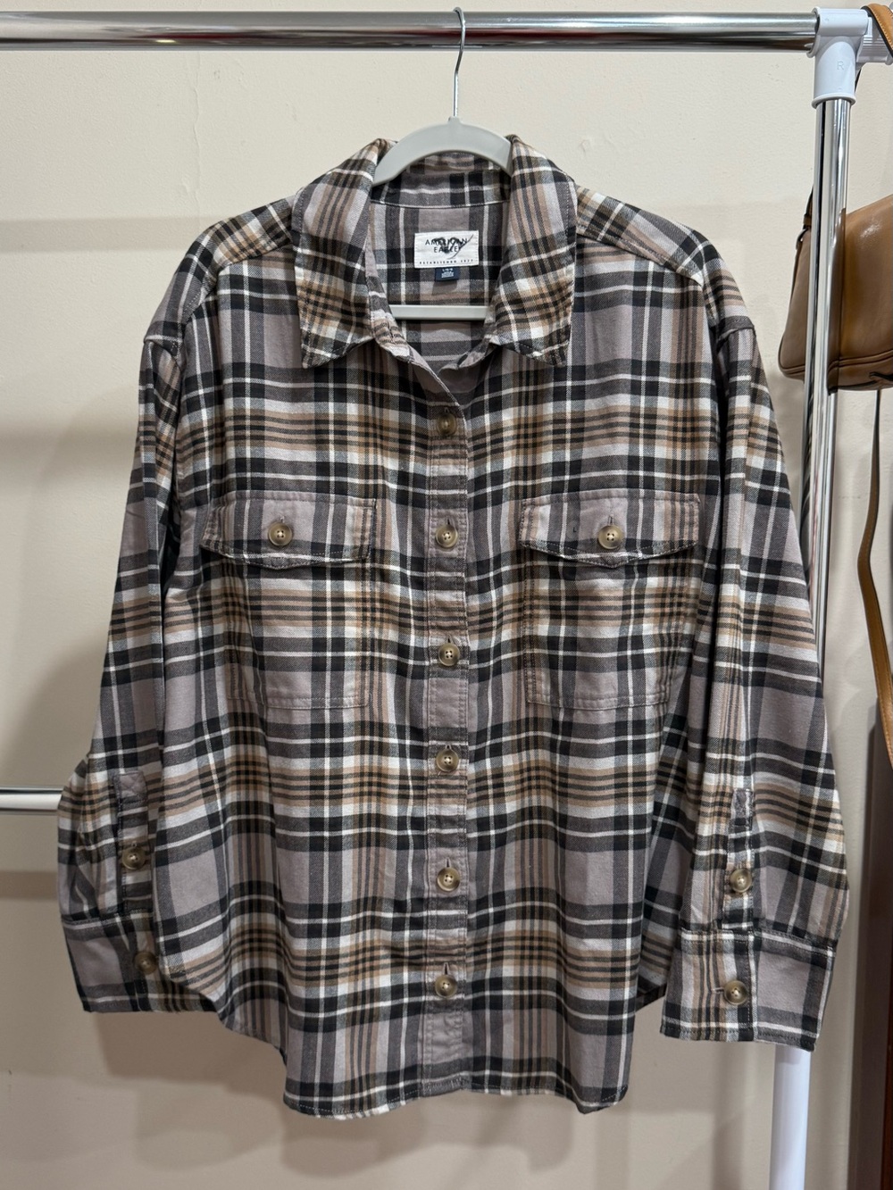 American Eagle Plaid Flannel Button Down Shirt Size L